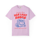 T-shirt with "Jennifer's Bach Her Last Rodeo Nashville, TN Summer 2026" and cowboy boots.