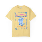 Yellow t-shirt with "Her Last Rodeo Jennifer's Bach Nashville, TN Summer 2026" design.