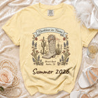 Light yellow t-shirt with "Reckless in Texas" graphic for "Olivia's Bach Summer 2026".