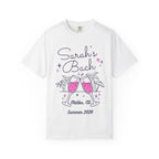 Sarah's Bach, Malibu, CA, Summer 2026, celebratory toast graphic on white t-shirt.