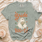 Ghost "Mother of the Bride" t-shirt with bouquet, veil, and "with the Boo-Ty" text.