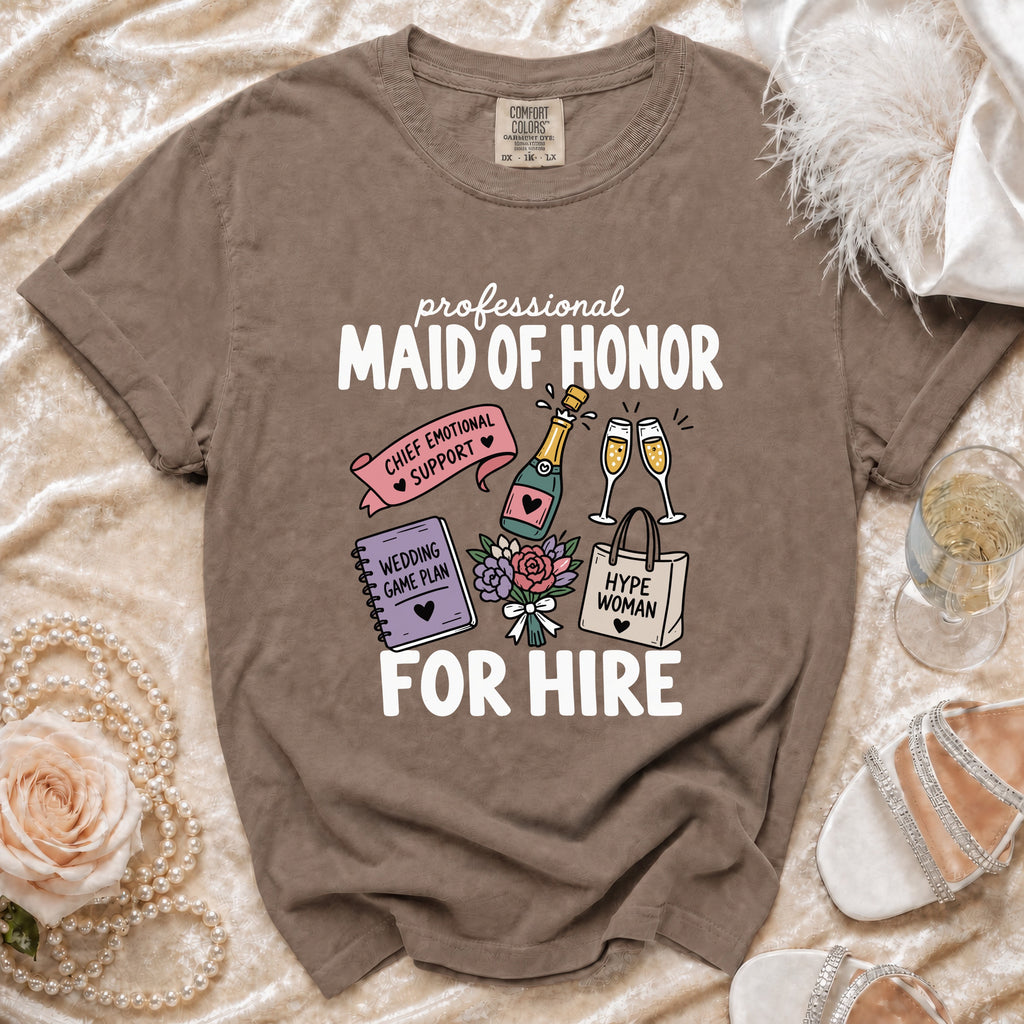 Professional Maid of Honor for Hire graphic with wedding planner and champagne.