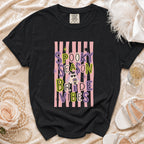 Black t-shirt with "Spooky Season Bride Vibes" text and ghost graphic.