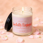 Jar candle with "Smells Like Joyfully Engaged" and "Vowed" text.