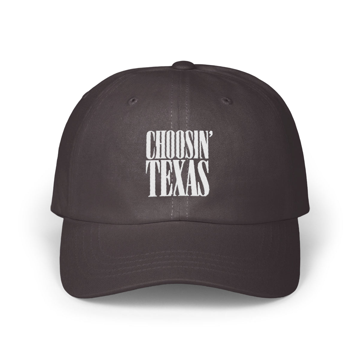Dark charcoal baseball cap with white embroidered text reading CHOOSIN' TEXAS centered on the front panels.
