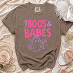 Brown t-shirt with "bride BOOS & BABES" text and ghost graphic.
