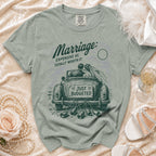 T-shirt with "Marriage: Expensive AF, Totally Worth It" and "Just Budgeted" graphics.