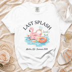 White t-shirt with "Last Splash," "Savah's Bach," and "Malibu, CA - Summer 2026."