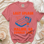 Pink t-shirt with "Last Splash Sarah's Bach Malibu, GA Summer 2023" text.