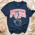 Navy t-shirt with "Mother of the Bride to be" text and a ghost graphic.