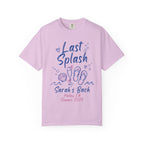 Pink t-shirt with "Last Splash Sarah's Bach Malibu, CA Summer 2026".