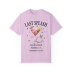 Pink t-shirt with "Last Splash" cocktail and ring design for Sarah's Bach Summer 2026.