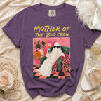 Purple t-shirt with "Mother of the Boo Crew" text and a ghost graphic.