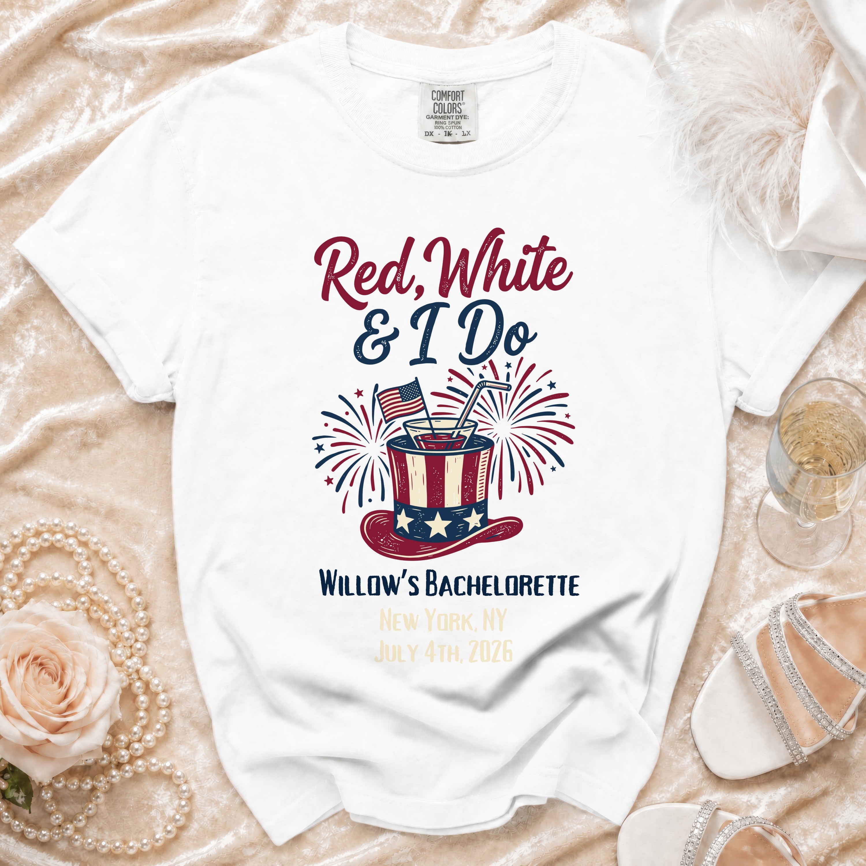 Red, White & I Do Willow's Bachelorette July 4th, 2026 t-shirt.