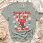 T-shirt with "Jennifer's Bach HER LAST RODEO Nashville, TN Summer 2026" text.