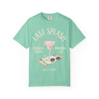 T-shirt with "Last Splash" text, martini glass, sunglasses, and ring.