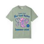 T-shirt with "Jennifer's Bach Her Last Rodeo Nashville, TN Summer 2026" and rodeo graphics.