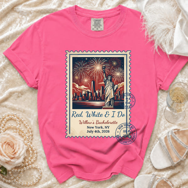 Red, White & I Do NYC Bachelorette T-Shirt in Crunchberry