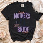 Black Comfort Colors shirt with "tired MOTHER'S BRIDE club" graphic.
