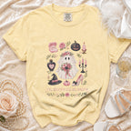 Yellow t-shirt with "Til Death Do Us Party" and ghost graphic.