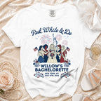 Red, White & Do Willow's Bachelorette graphic tee with bride and bridesmaids.