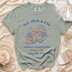 Red, White & I Do bachelorette t-shirt with USA and patriotic hats.