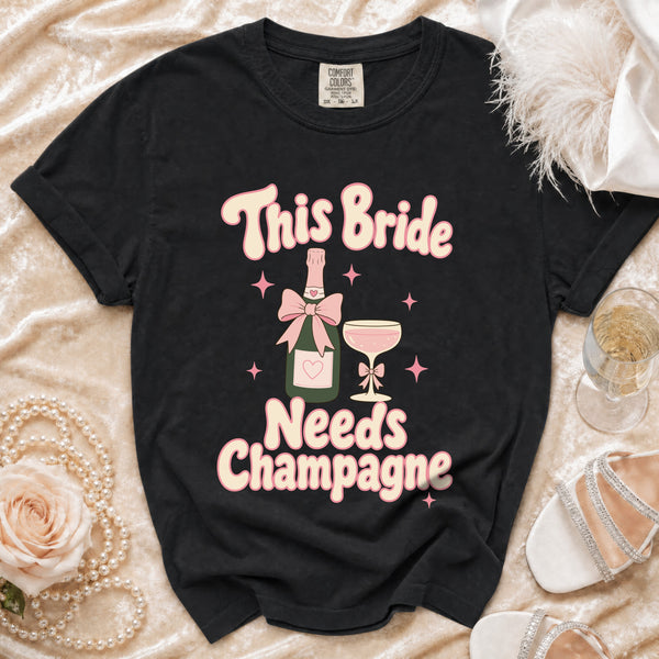 This Bride Champagne T-Shirt in Black