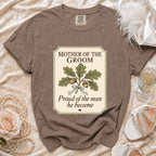 Brown t-shirt with "Mother of the Groom" and oak leaves graphic.