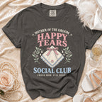 "Mother of the Groom Happy Tears Social Club" t-shirt with handkerchief graphic.