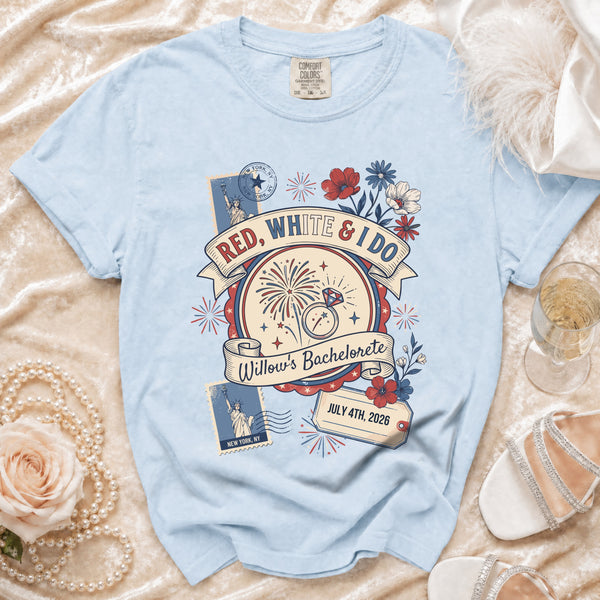 Red, White & I Do Bachelorette T-Shirt in Chambray