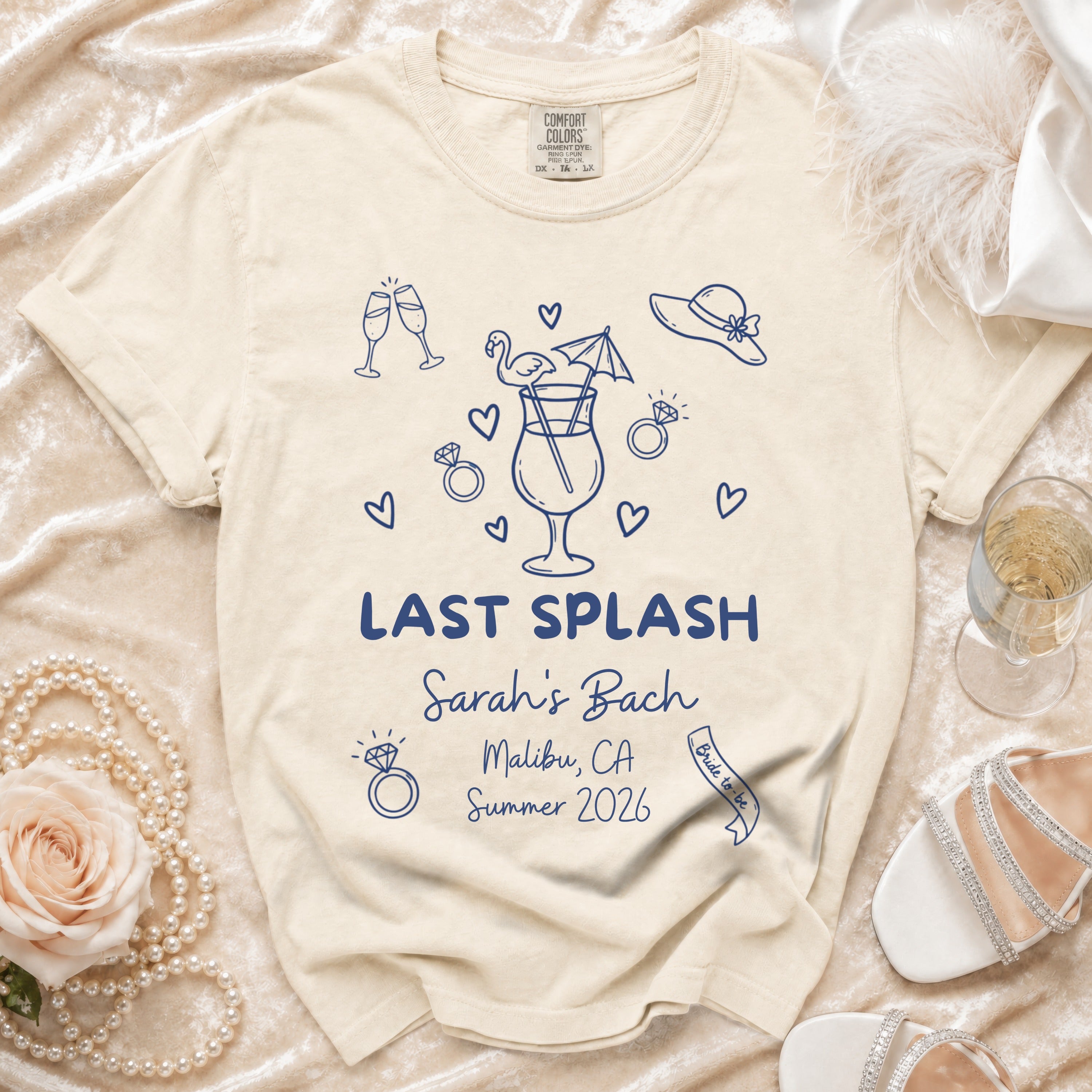 Last Splash Sarah's Bach Malibu CA Summer 2026 Bride to be t-shirt.