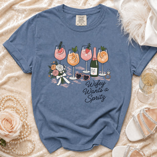 Wifey Spritz T-Shirt in Blue Jean