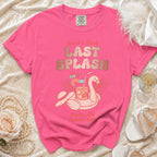 Pink t-shirt with "Sarah's Bach Last Splash" text and flamingo float.