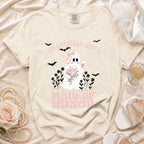 Light tan t-shirt with ghost graphic and "Maid of Honor" text.