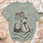 "Mother of the Bride" t-shirt with ghost graphic and tombstone text.