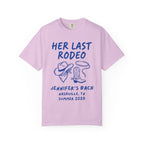 Her Last Rodeo graphic tee with cowboy hat, boots, and rope.