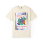 Cream t-shirt graphic with cowboy hat, boots, and "Her Last Rodeo Jennifer's Bach Nashville, TN Summer 2026".