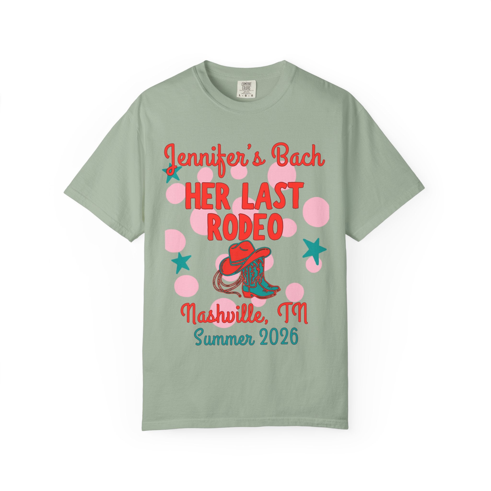 Jennifer's Bach HER LAST RODEO Nashville, TN Summer 2026 graphic tee.