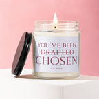 Candle with text "You've Been Chosen" and a struck-out "Drafted".