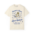 "Sarah's Bach Last Splash" text with ring, pool, and champagne graphic.