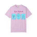 Lavender t-shirt with "Last Splash" and icons for a bachelorette party.