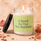 Candle with text "A Spark for Our New Beginning" and "VOWED".