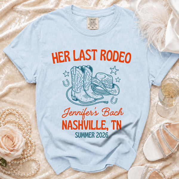 Her Last Rodeo Nashville Bachelorette T-Shirt in Chambray