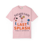 Pink t-shirt with "SARAH'S BACH LAST SPLASH MALIBU, CA - SUMMER 2026".