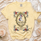 Cream t-shirt with "Red, White & I Do" bride boot design and bachelorette details.