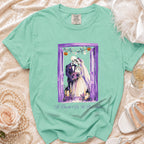 Mint t-shirt with skeleton wedding graphic and "Til Death Do Us Part" text.