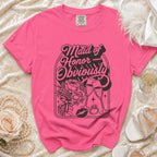 Pink t-shirt with "Maid of Honor Obviously" text and bridal graphics.