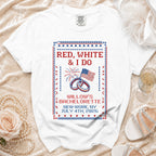 White t-shirt for Willow's bachelorette, July 4th, 2026, New York.