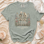 T-shirt with skeletons, flowers, butterflies, and text "STILL CHOOSING YOU."