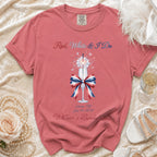Red, White & I Do bachelorette t-shirt with fireworks, champagne, and text.